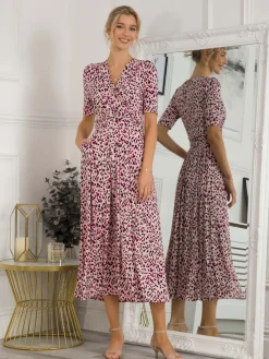 Jolie Moi Occasion Dresses|Weekend Casuals-Denise Wrap Maxi Dress, Pink Animal
