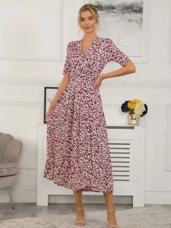 Jolie Moi Occasion Dresses|Weekend Casuals-Denise Wrap Maxi Dress, Pink Animal