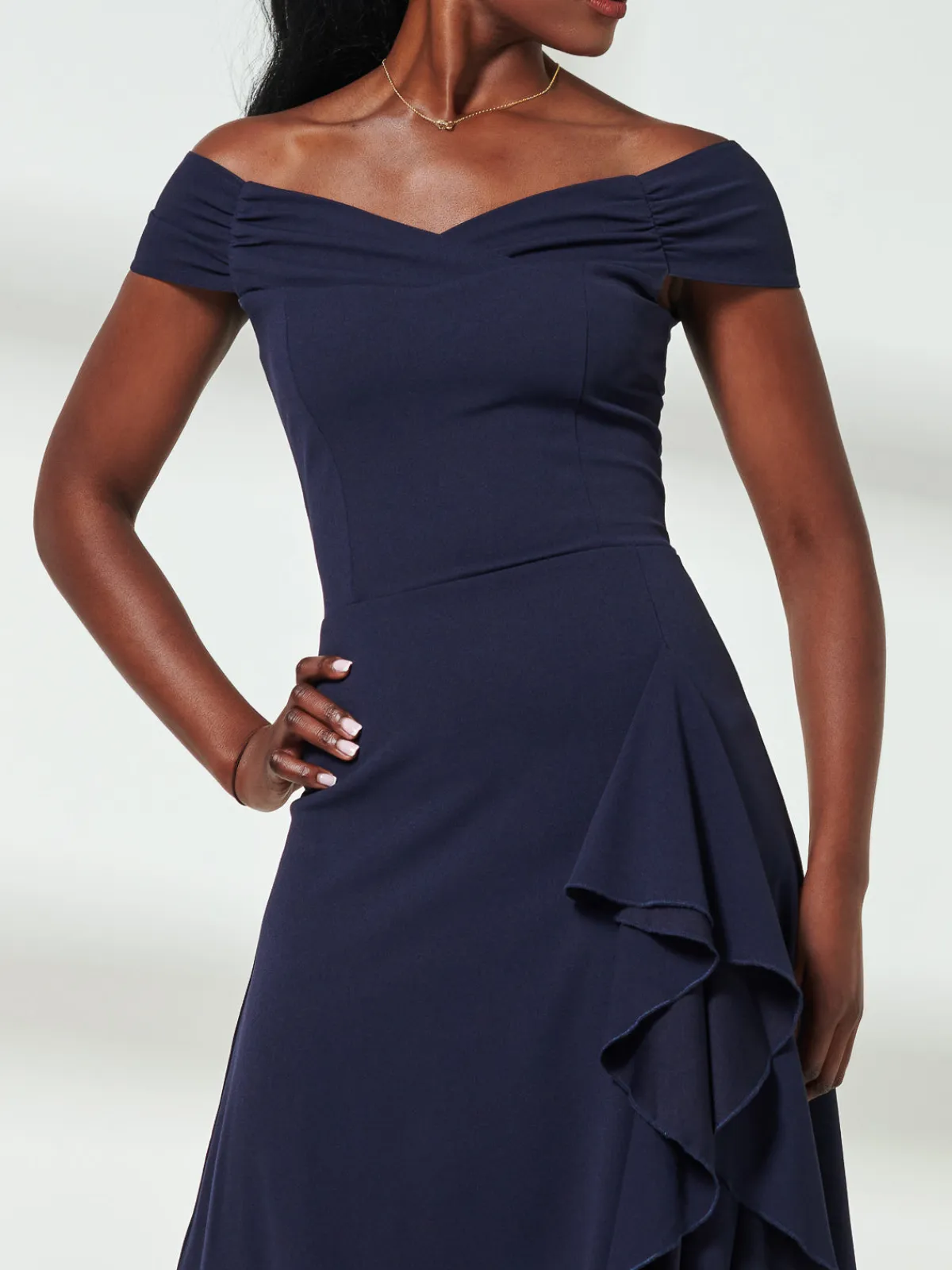 Jolie Moi Occasion Dresses|Weekend Casuals-Desiree Frill Fit & Flare Dress, Navy