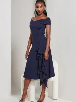 Jolie Moi Occasion Dresses|Weekend Casuals-Desiree Frill Fit & Flare Dress, Navy