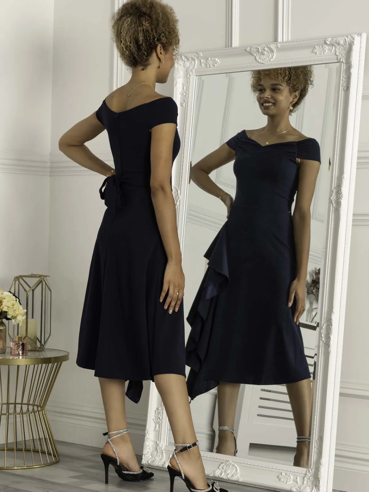 Jolie Moi Occasion Dresses|Weekend Casuals-Desiree Frill Fit & Flare Dress, Navy