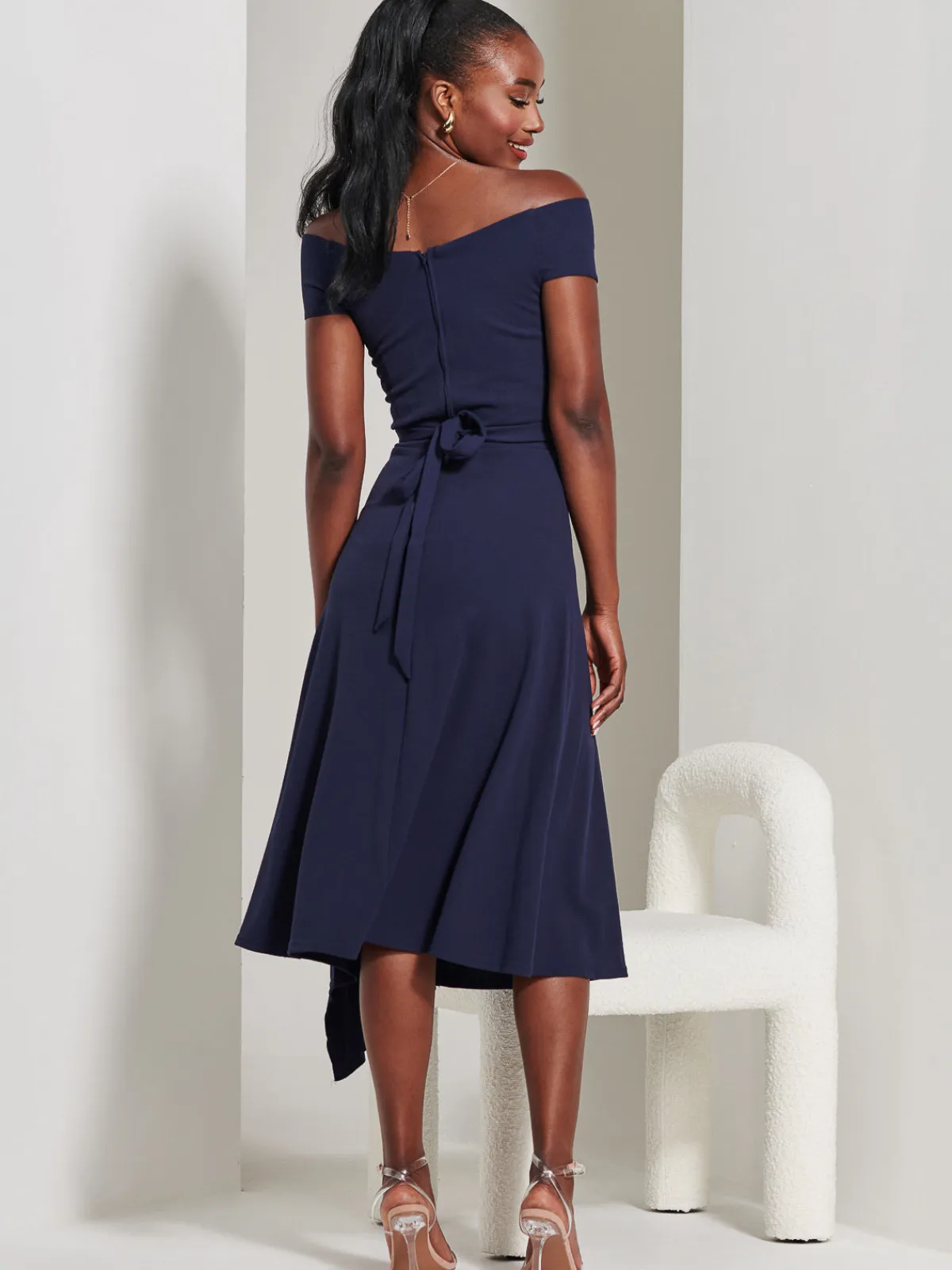 Jolie Moi Occasion Dresses|Weekend Casuals-Desiree Frill Fit & Flare Dress, Navy