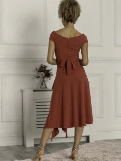 Jolie Moi Occasion Dresses|Sleeveless Dresses-Desiree Frill Fit & Flare Dress, Rusty Red