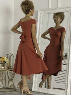 Jolie Moi Occasion Dresses|Sleeveless Dresses-Desiree Frill Fit & Flare Dress, Rusty Red