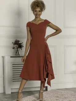 Jolie Moi Occasion Dresses|Sleeveless Dresses-Desiree Frill Fit & Flare Dress, Rusty Red