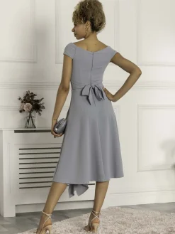 Jolie Moi Occasion Dresses-Desiree Frill Fit & Flare Dress, Steel Blue