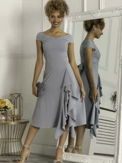 Jolie Moi Occasion Dresses-Desiree Frill Fit & Flare Dress, Steel Blue