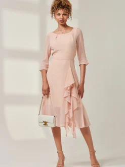 Jolie Moi Occasion Dresses|Party Dresses-Diamante Embellished Chiffon Midi Dress, Nude