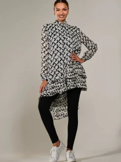 Jolie Moi Midi Dresses|Weekend Casuals-Dipped Hem Shirt Midi Dress, Black Geo