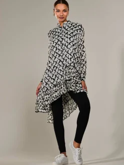 Jolie Moi Midi Dresses|Weekend Casuals-Dipped Hem Shirt Midi Dress, Black Geo