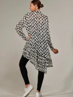 Jolie Moi Midi Dresses|Weekend Casuals-Dipped Hem Shirt Midi Dress, Black Geo