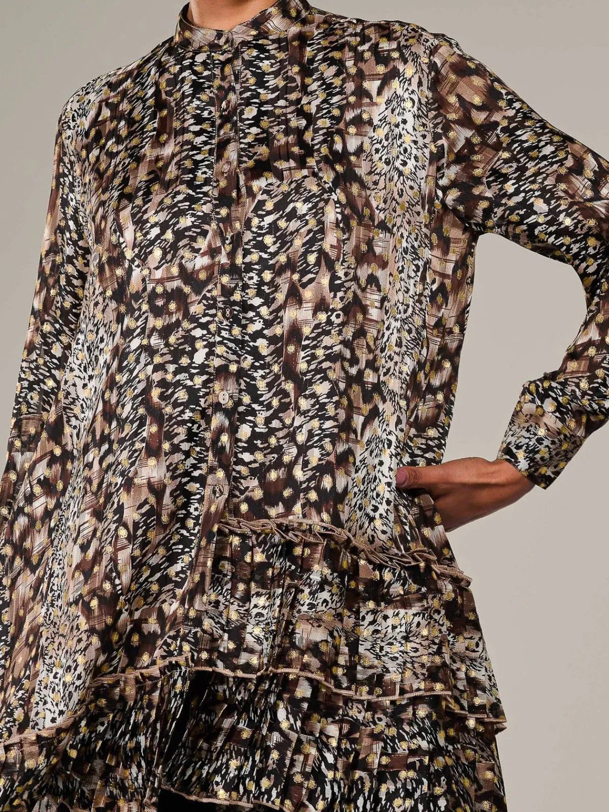 Jolie Moi Occasion Dresses|Weekend Casuals-Dipped Hem Shirt Midi Dress, Brown Animal