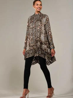 Jolie Moi Occasion Dresses|Weekend Casuals-Dipped Hem Shirt Midi Dress, Brown Animal