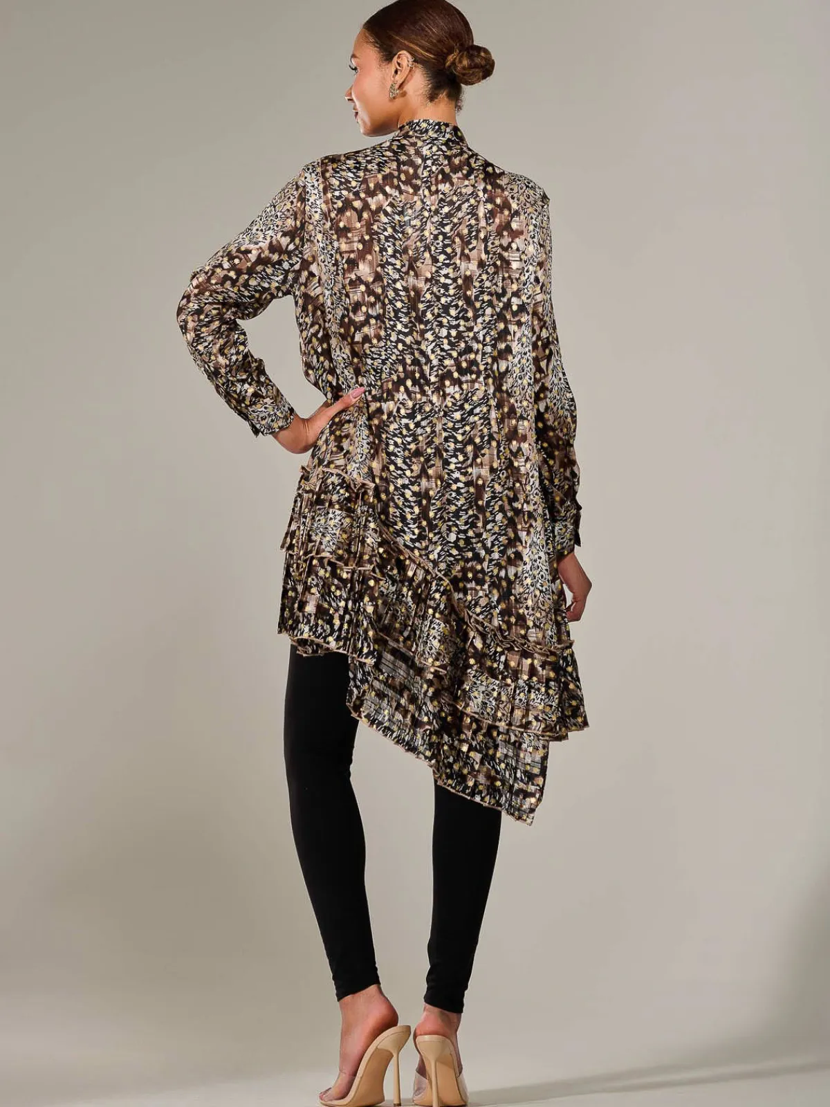 Jolie Moi Occasion Dresses|Weekend Casuals-Dipped Hem Shirt Midi Dress, Brown Animal