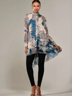 Jolie Moi Animal Print Dresses|Weekend Casuals-Dipped Hem Shirt Midi Dress, Teal Animal