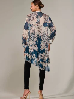 Jolie Moi Animal Print Dresses|Weekend Casuals-Dipped Hem Shirt Midi Dress, Teal Animal