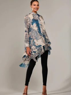 Jolie Moi Animal Print Dresses|Weekend Casuals-Dipped Hem Shirt Midi Dress, Teal Animal