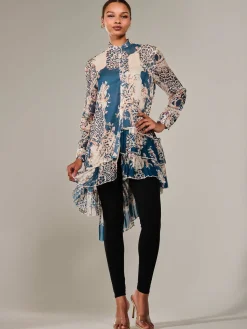 Jolie Moi Animal Print Dresses|Weekend Casuals-Dipped Hem Shirt Midi Dress, Teal Animal