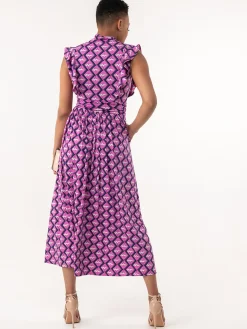 Jolie Moi Occasion Dresses|Jersey Dresses-Doris Frilly Maxi Dress, Pink Animal