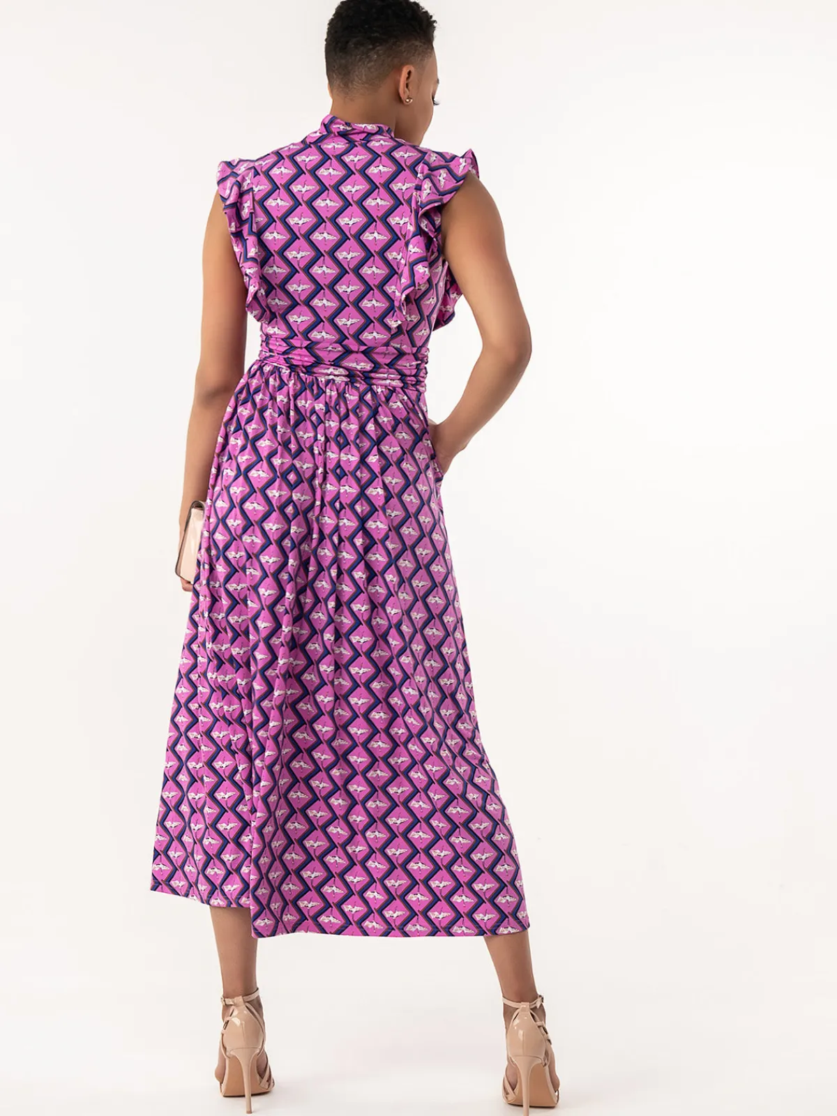 Jolie Moi Occasion Dresses|Jersey Dresses-Doris Frilly Maxi Dress, Pink Animal