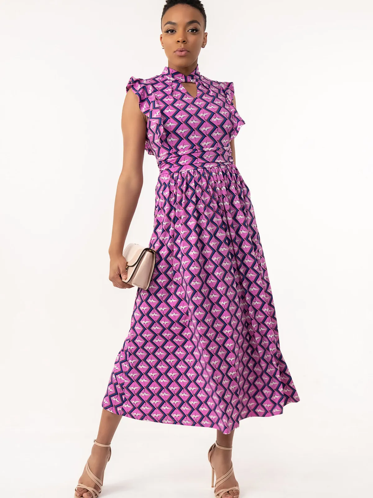 Jolie Moi Occasion Dresses|Jersey Dresses-Doris Frilly Maxi Dress, Pink Animal