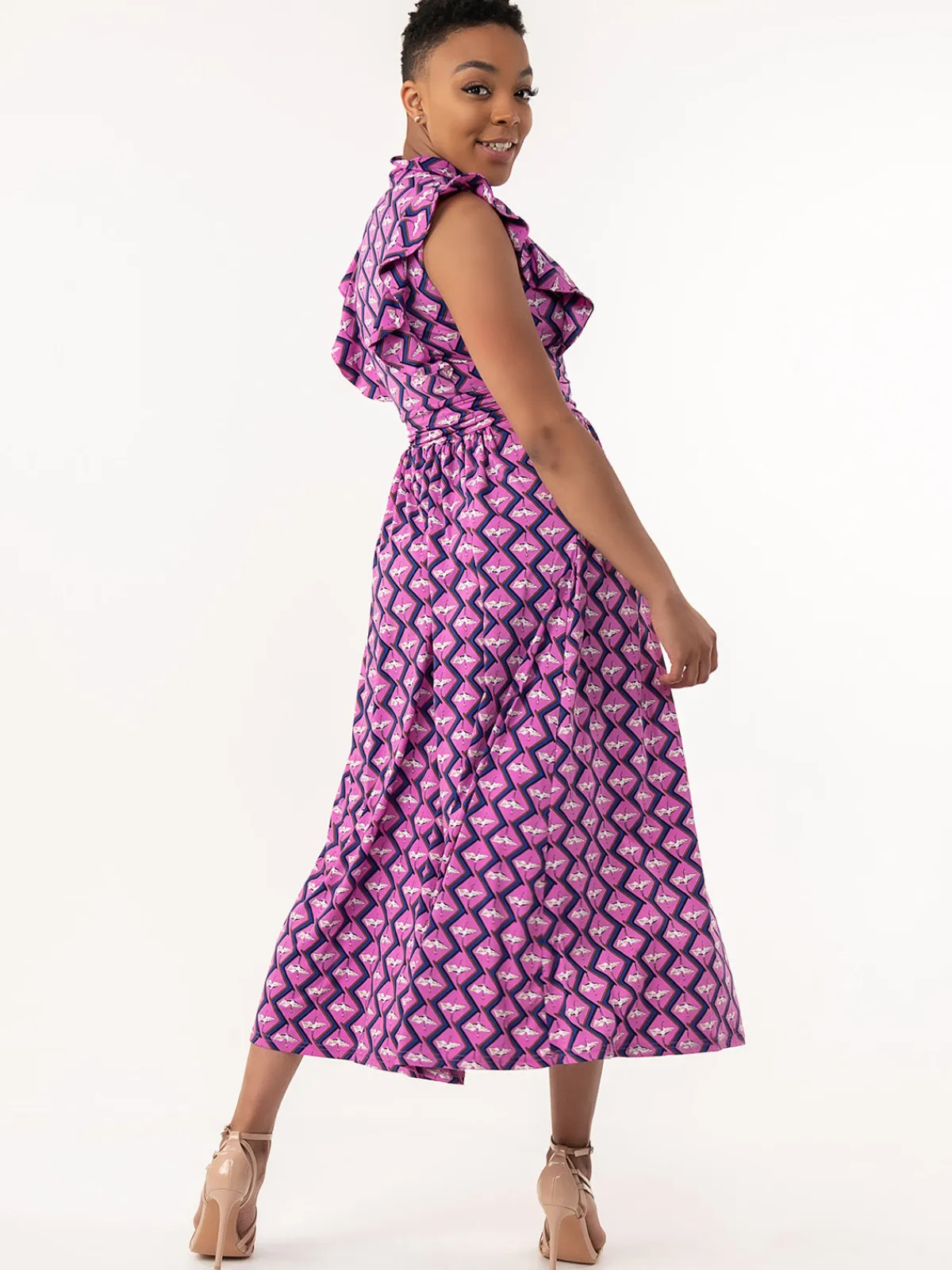 Jolie Moi Occasion Dresses|Jersey Dresses-Doris Frilly Maxi Dress, Pink Animal