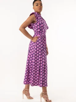 Jolie Moi Occasion Dresses|Jersey Dresses-Doris Frilly Maxi Dress, Pink Animal