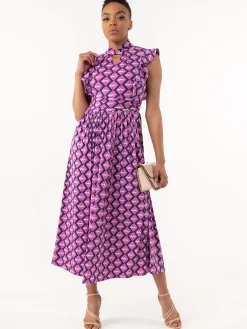 Jolie Moi Occasion Dresses|Jersey Dresses-Doris Frilly Maxi Dress, Pink Animal