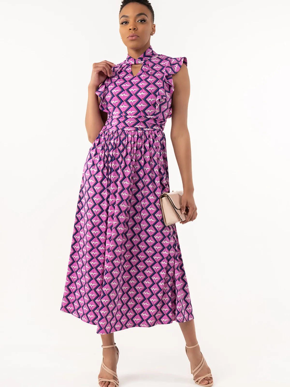 Jolie Moi Occasion Dresses|Jersey Dresses-Doris Frilly Maxi Dress, Pink Animal