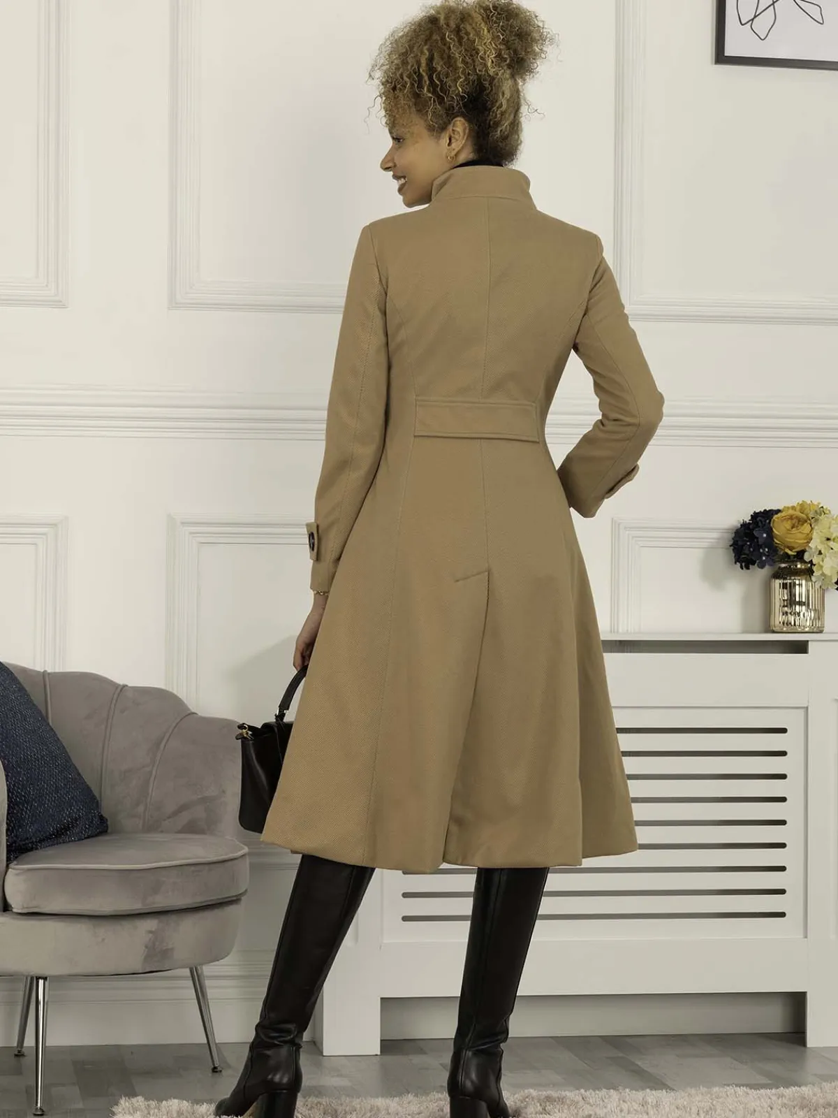 Jolie Moi Coats & Jackets-Double Breasted Button Detail Fit And Flare Coat, Camel