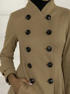 Jolie Moi Coats & Jackets-Double Breasted Button Detail Fit And Flare Coat, Camel