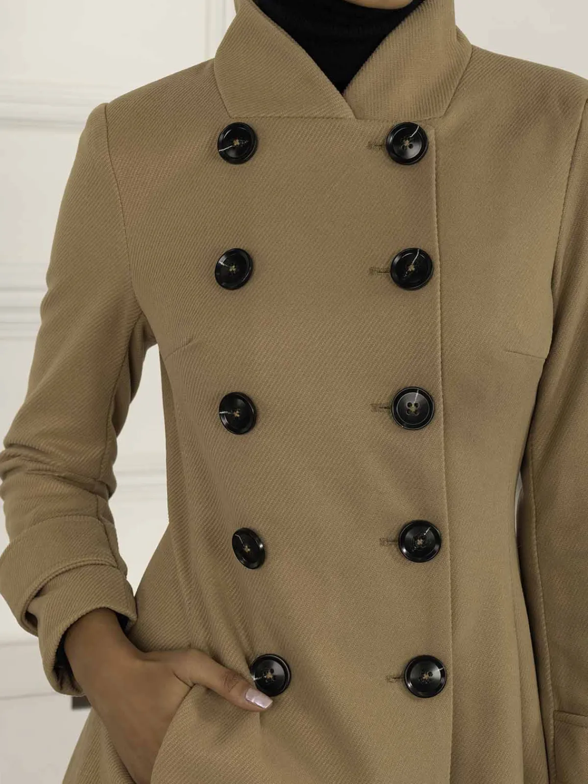 Jolie Moi Coats & Jackets-Double Breasted Button Detail Fit And Flare Coat, Camel