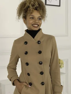 Jolie Moi Coats & Jackets-Double Breasted Button Detail Fit And Flare Coat, Camel