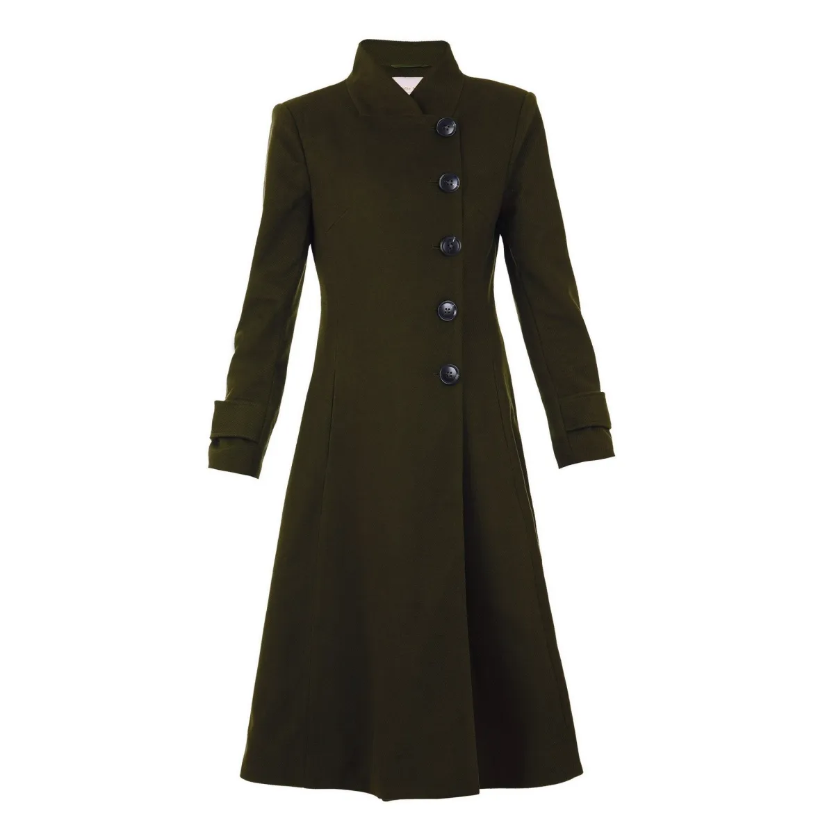 Jolie Moi Coats & Jackets-Double Breasted Button Detail Fit And Flare Coat, Solider Green