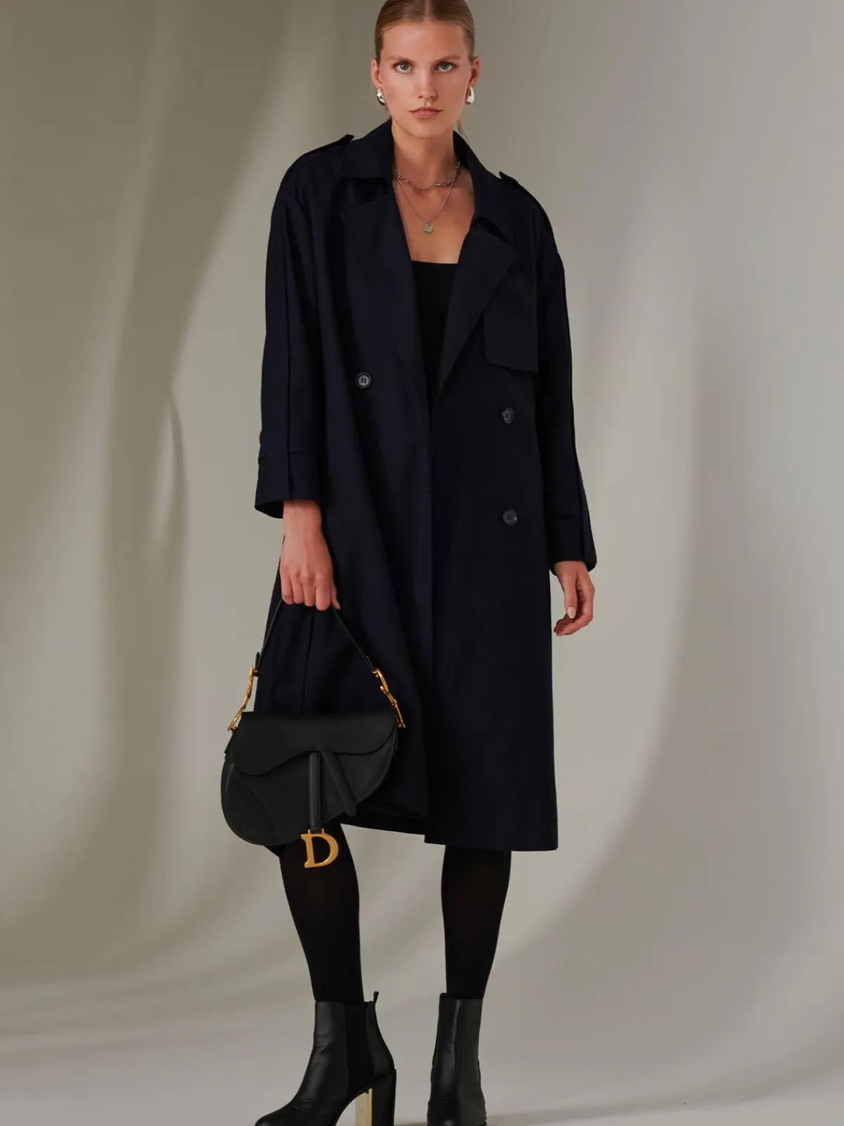 Jolie Moi Coats & Jackets-Doube Breated Trench Coat, Navy