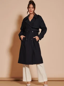 Jolie Moi Coats & Jackets-Doube Breated Trench Coat, Navy