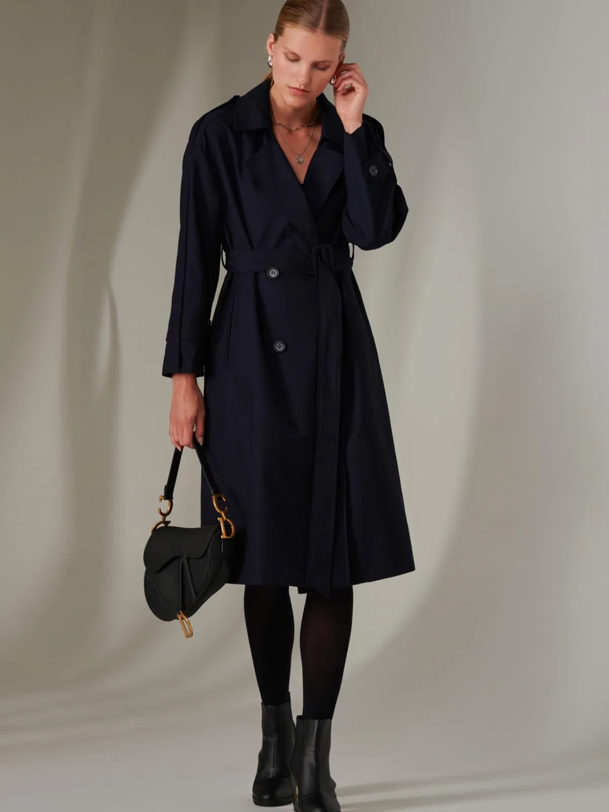 Jolie Moi Coats & Jackets-Doube Breated Trench Coat, Navy