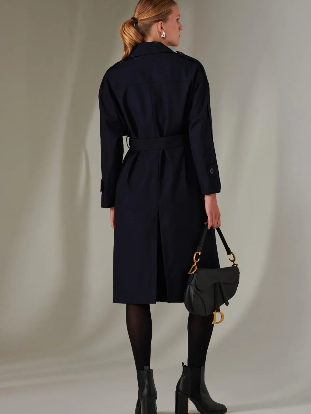Jolie Moi Coats & Jackets-Doube Breated Trench Coat, Navy
