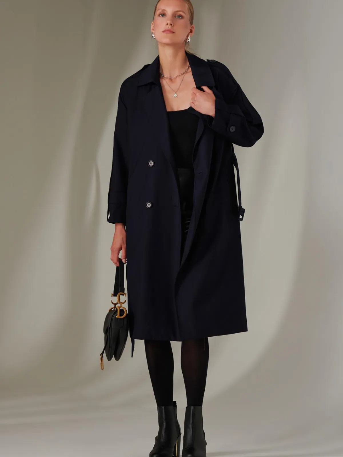 Jolie Moi Coats & Jackets-Doube Breated Trench Coat, Navy