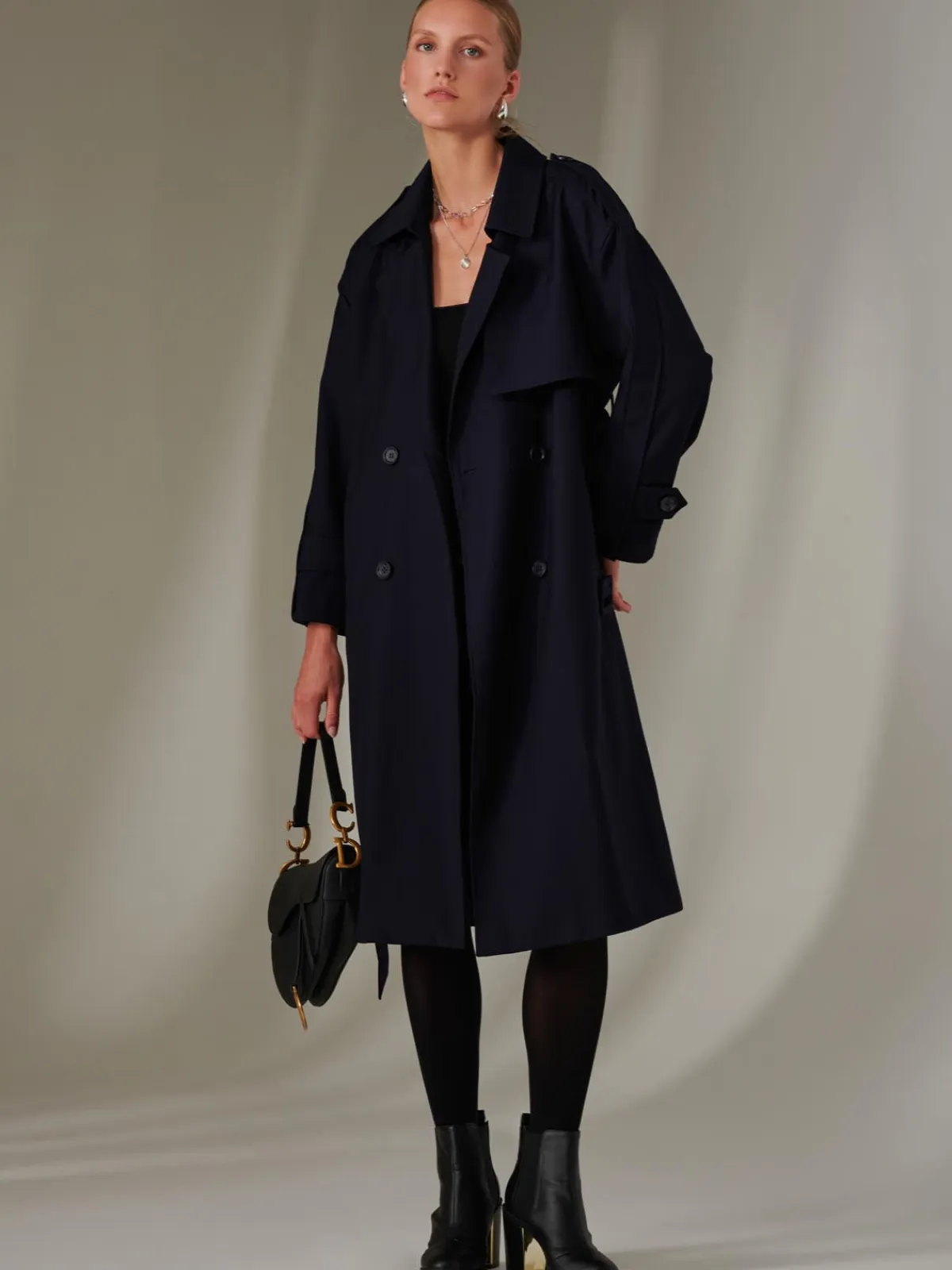 Jolie Moi Coats & Jackets-Doube Breated Trench Coat, Navy