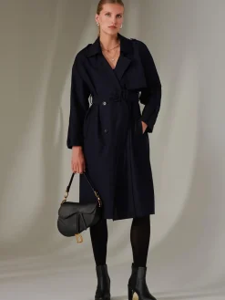 Jolie Moi Coats & Jackets-Doube Breated Trench Coat, Navy