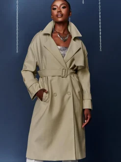 Jolie Moi Coats & Jackets|Weekend Casuals-Doube Breated Trench Coat, Stone