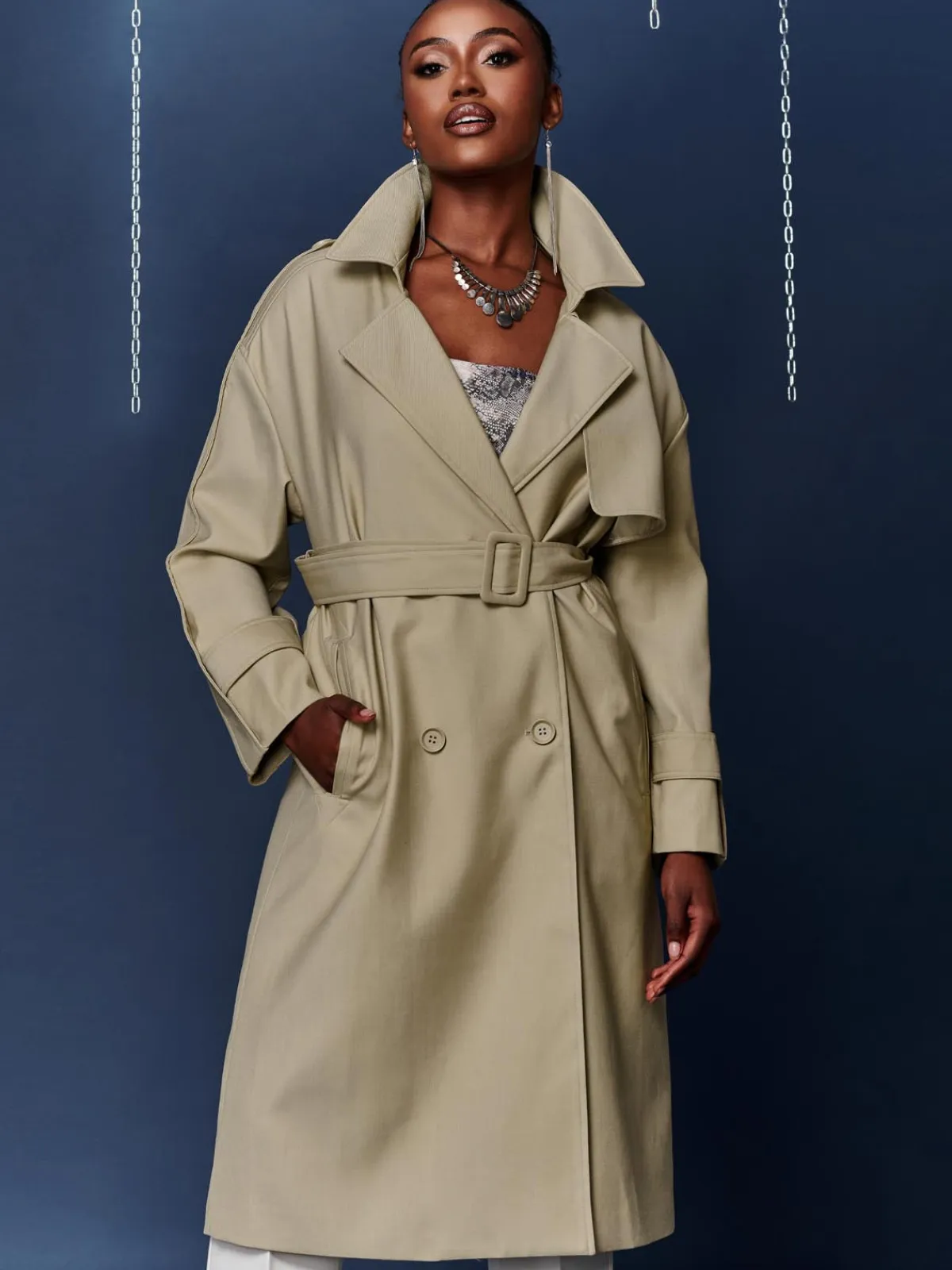 Jolie Moi Coats & Jackets|Weekend Casuals-Doube Breated Trench Coat, Stone