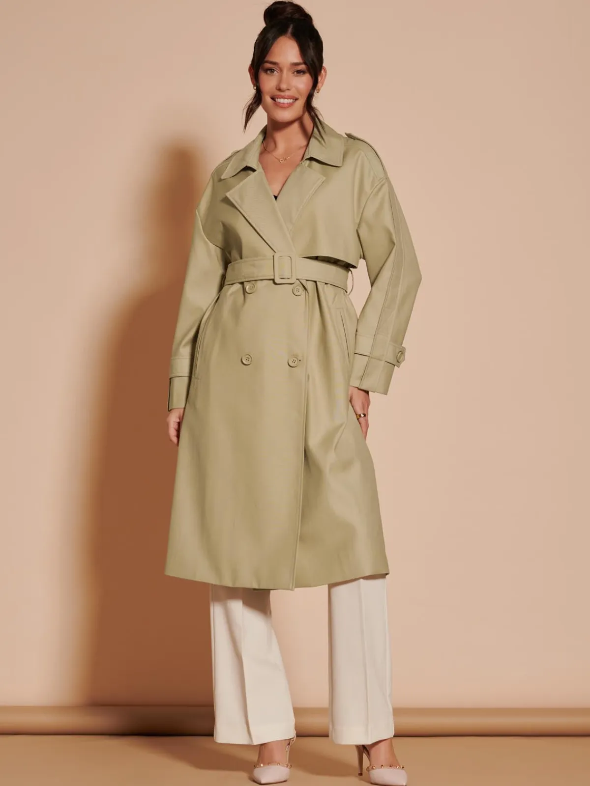 Jolie Moi Coats & Jackets|Weekend Casuals-Doube Breated Trench Coat, Stone
