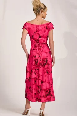 Jolie Moi Jersey Dresses|Midi Dresses-Draped Asymmetric Jersey Midi dress, Red Abstract