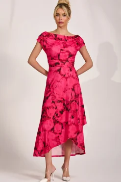 Jolie Moi Jersey Dresses|Midi Dresses-Draped Asymmetric Jersey Midi dress, Red Abstract