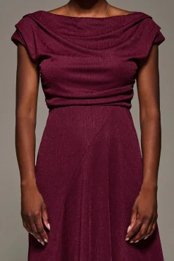Jolie Moi Occasion Dresses|Jersey Dresses-Draped Jersey Cowl Neck Midi Dress, Burgundy
