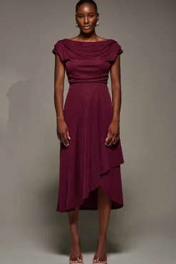 Jolie Moi Occasion Dresses|Jersey Dresses-Draped Jersey Cowl Neck Midi Dress, Burgundy