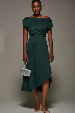 Jolie Moi Occasion Dresses|Jersey Dresses-Draped Jersey Cowl Neck Midi Dress, Dark Green
