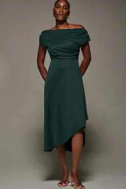 Jolie Moi Occasion Dresses|Jersey Dresses-Draped Jersey Cowl Neck Midi Dress, Dark Green